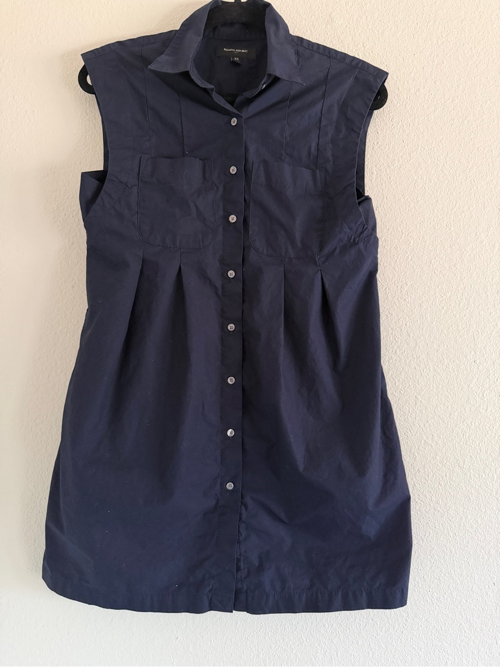 Banana Republic Navy Collared Button-Up Pleated Utility Dress